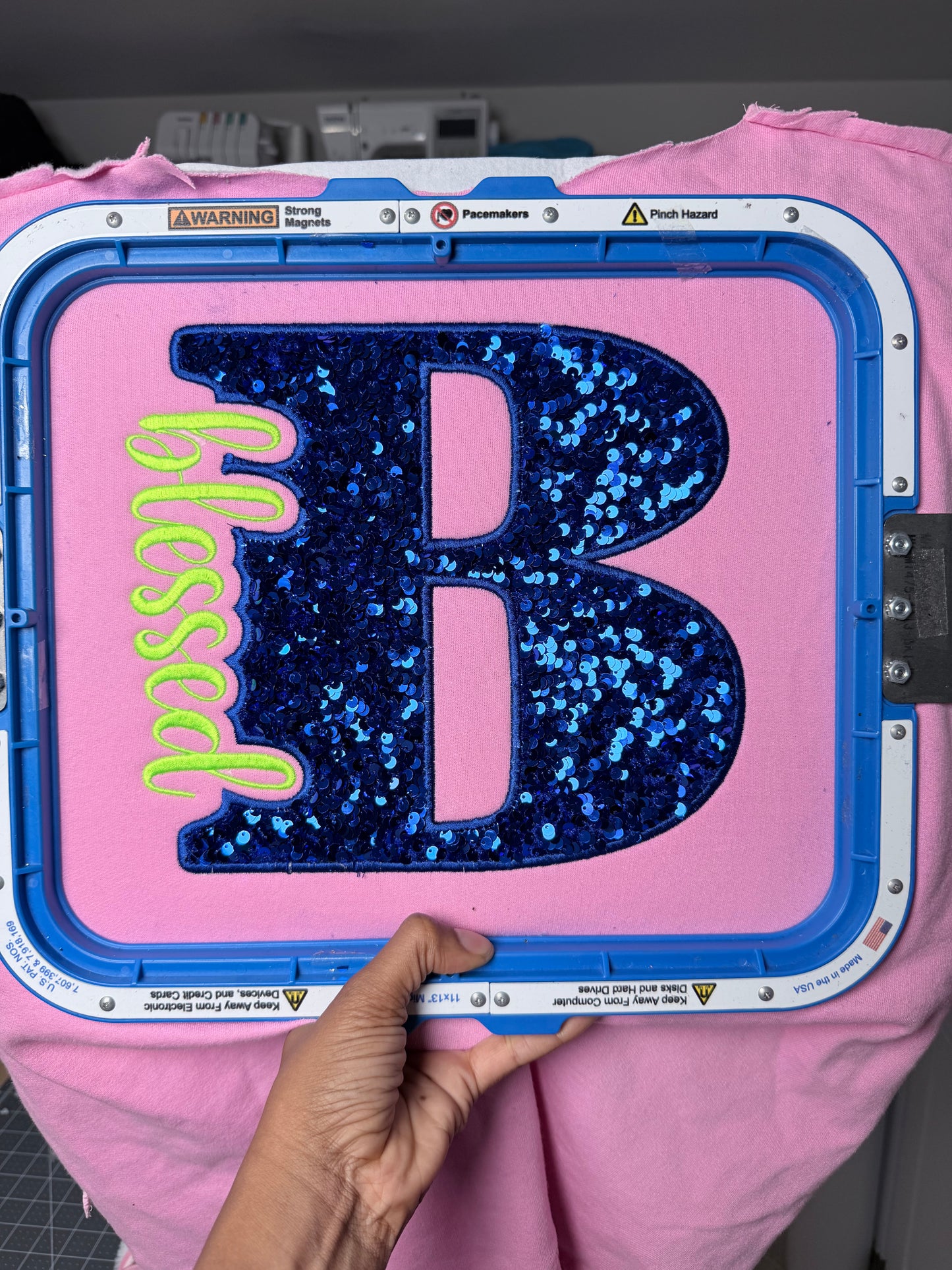 Sequin Applique Blessed Embroidery Design