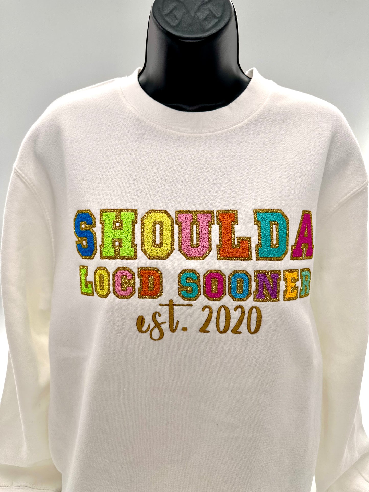 Shoulda Locd Sooner Glitter Sweatshirt w/EST year