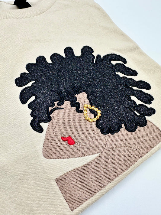 Locd Afro Lady Rhinestones Earrings T-Shirt