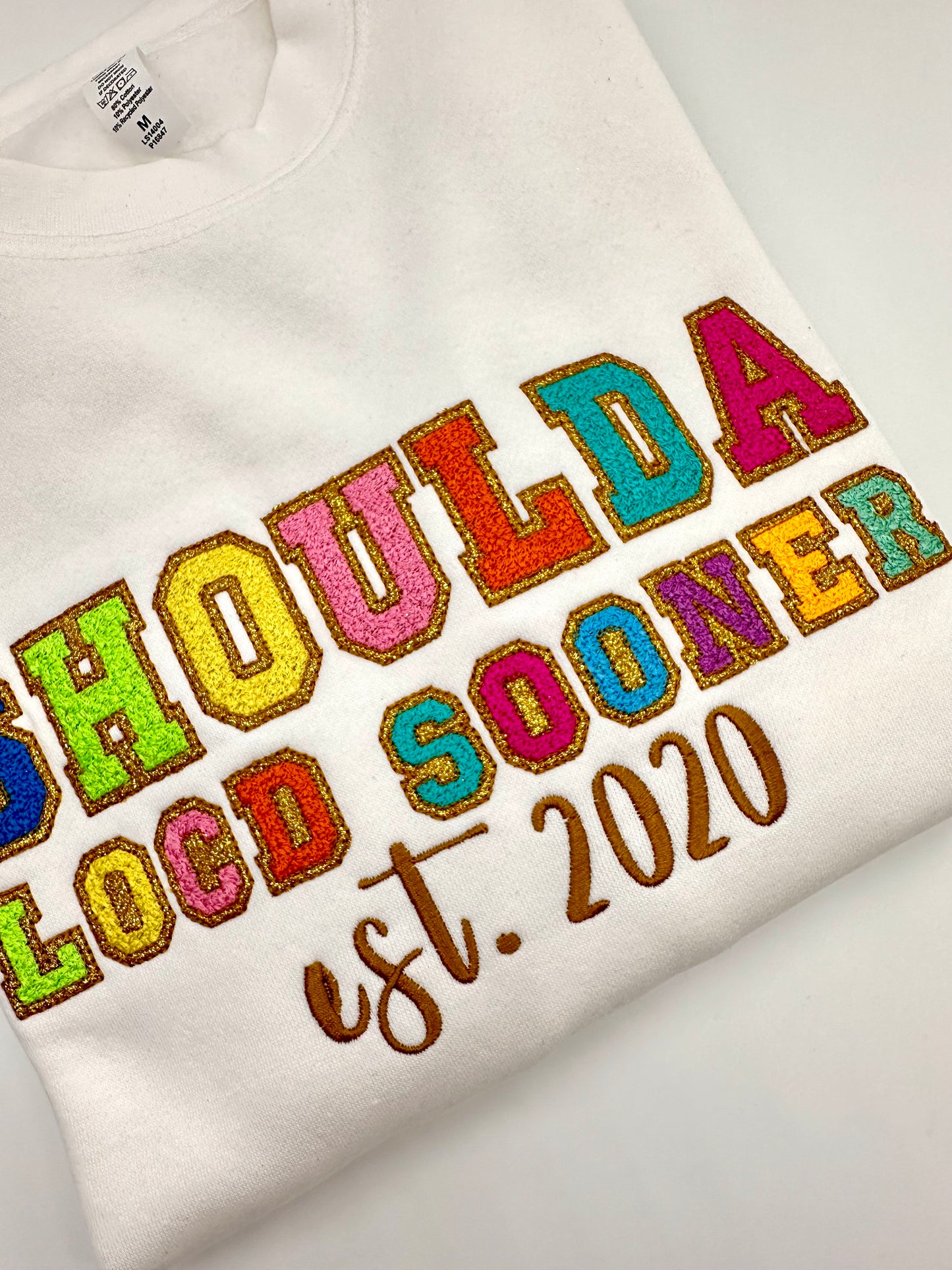 Shoulda Locd Sooner Glitter Sweatshirt w/EST year