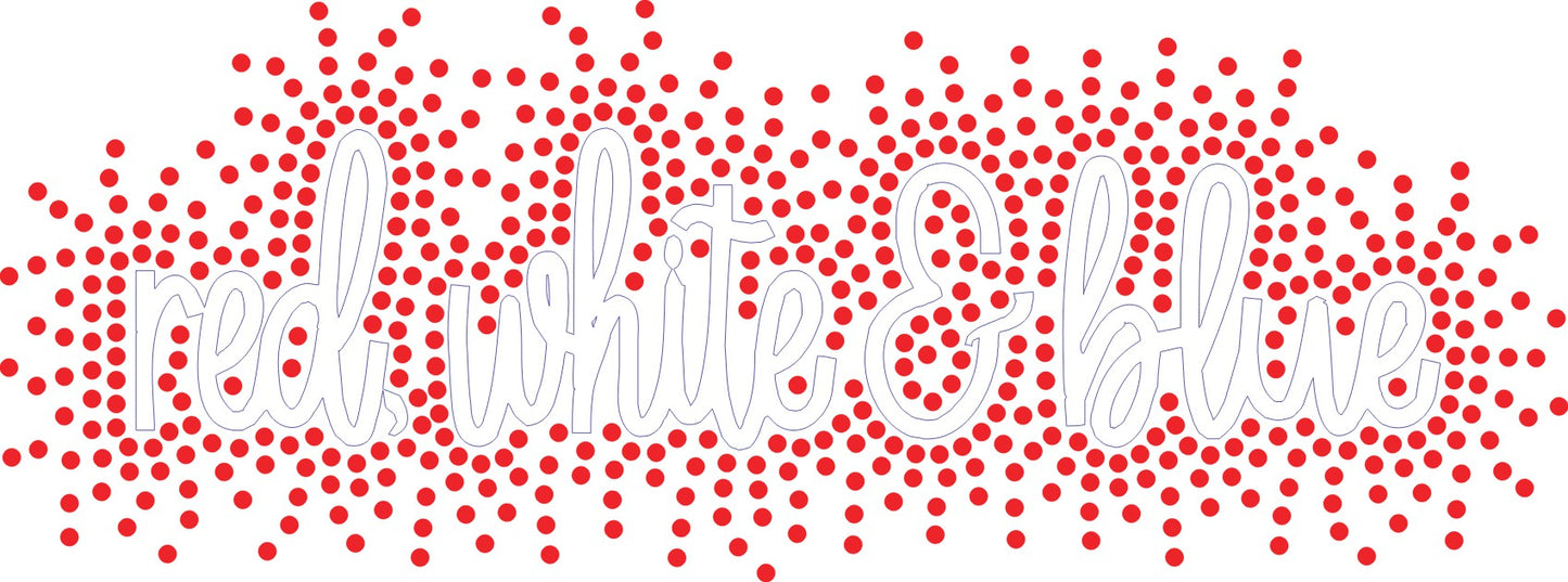 Red, White & Blue Satin Stitch Embroidery Design w/10 ss Rhinestone Template