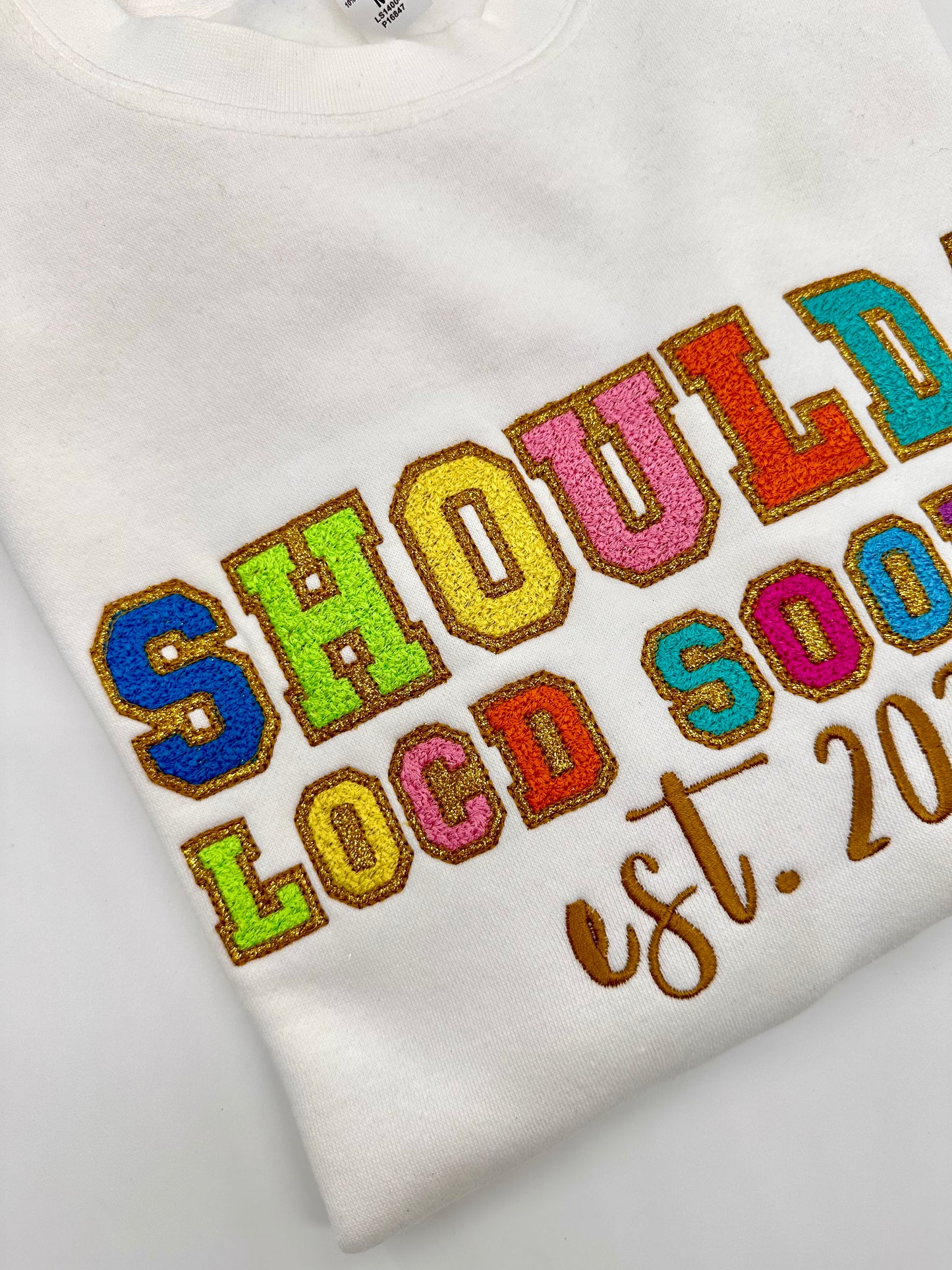 Shoulda Locd Sooner Glitter Sweatshirt w/EST year