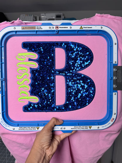 Sequin Applique Blessed Embroidery Design