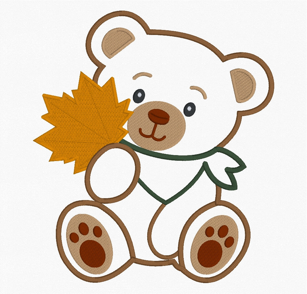 Fall Applique Bear Embroidery Design