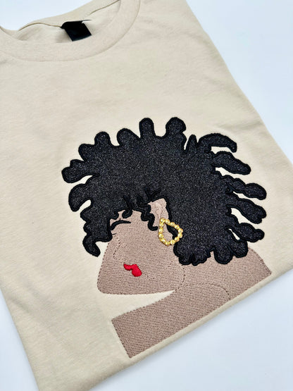 Locd Afro Lady Rhinestones Earrings T-Shirt