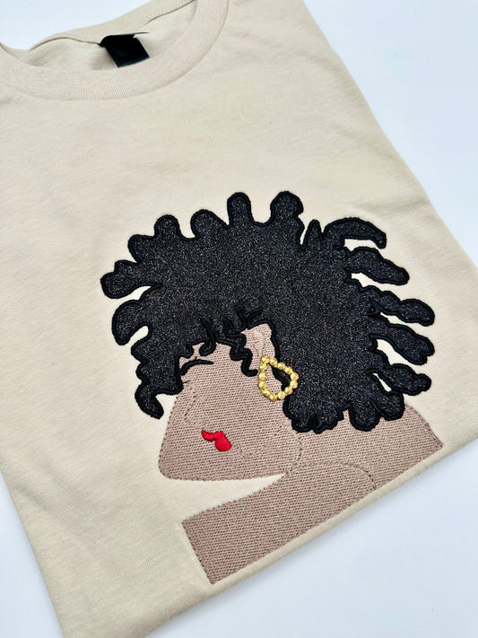 Locd Afro Lady Rhinestones Earrings T-Shirt