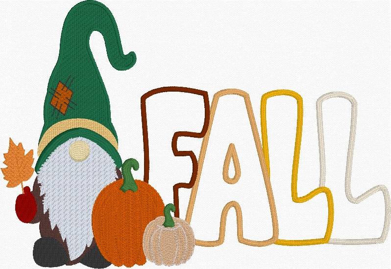 Fall Gnome Applique Embroidery Design