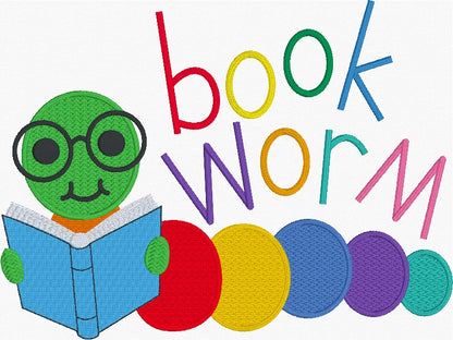 Bookworm Embroidery Design