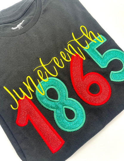 Juneteenth Embroidered Glitter  T-shirt
