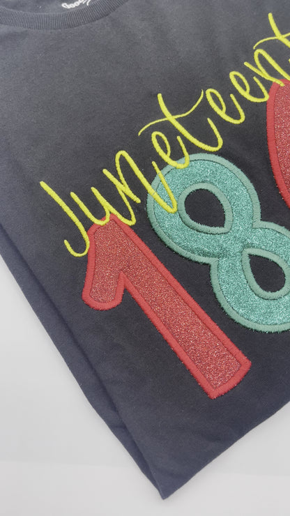 Juneteenth Embroidered Glitter  T-shirt
