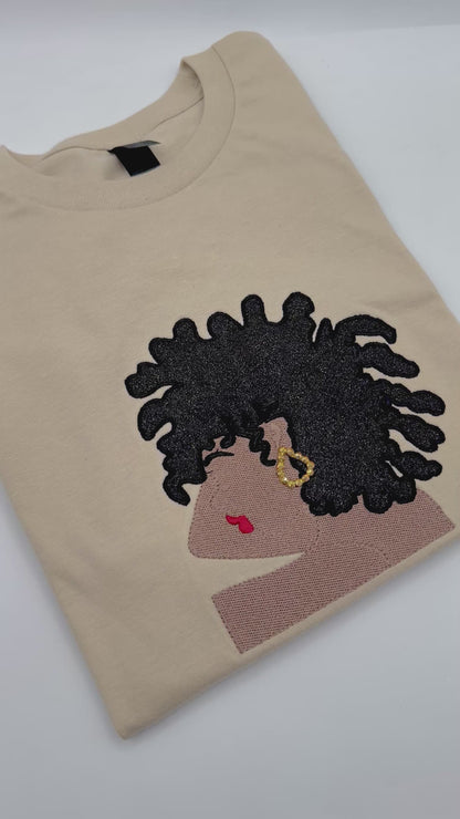 Locd Afro Lady Rhinestones Earrings T-Shirt