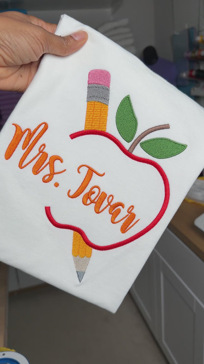 Teacher Fill & Satin Stitch Embroidery Design